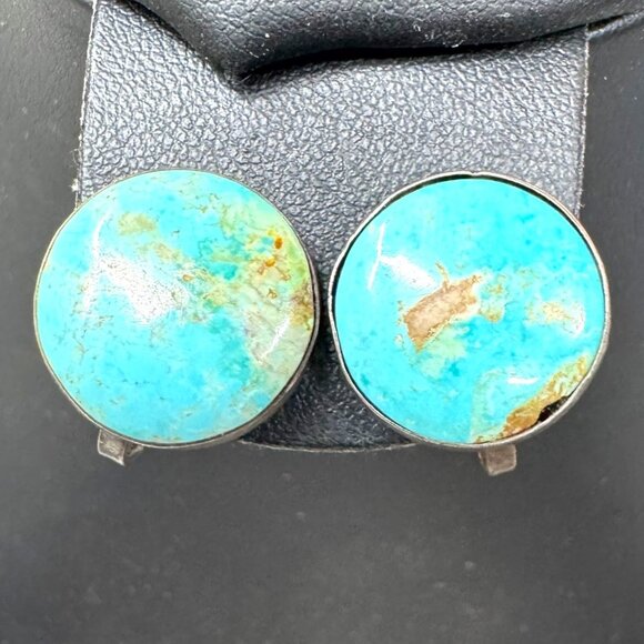 Vintage Navajo Southwestern Turquoise & Sterling Silver Screw Back Earrings - Picture 1 of 6